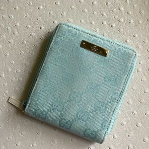 Authentic Gucci Light Blue and White Canvas Bifold Wallet